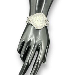 Womens Heart Shape Wristwatch by Decade Silver Plated